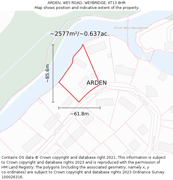 ARDEN, WEY ROAD, WEYBRIDGE, KT13 8HR: Plot and title map