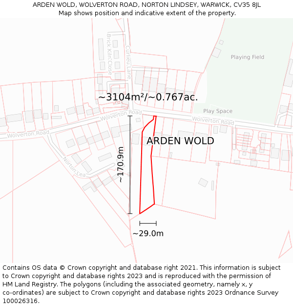 ARDEN WOLD, WOLVERTON ROAD, NORTON LINDSEY, WARWICK, CV35 8JL: Plot and title map