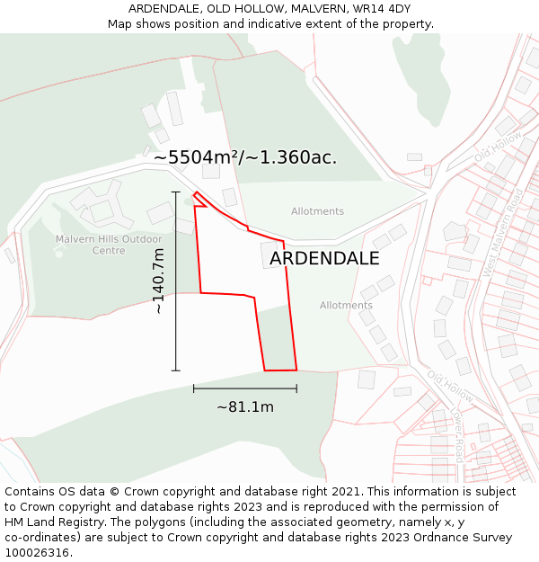 ARDENDALE, OLD HOLLOW, MALVERN, WR14 4DY: Plot and title map