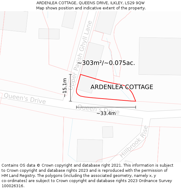 ARDENLEA COTTAGE, QUEENS DRIVE, ILKLEY, LS29 9QW: Plot and title map