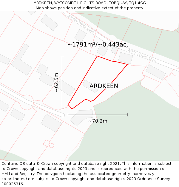 ARDKEEN, WATCOMBE HEIGHTS ROAD, TORQUAY, TQ1 4SG: Plot and title map