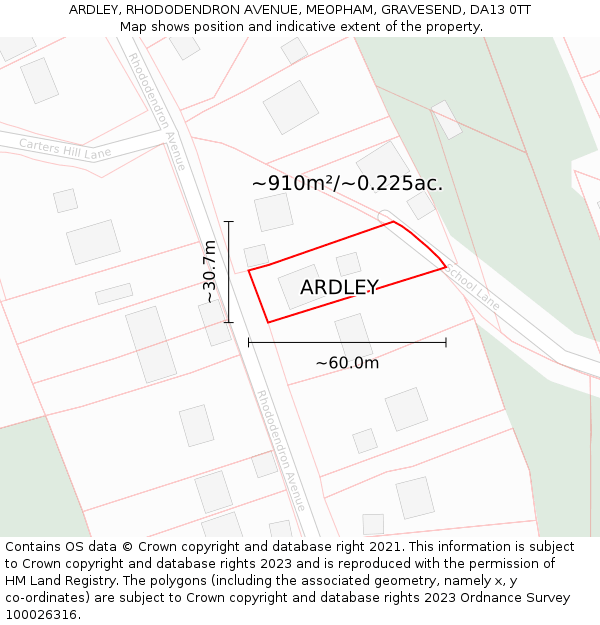 ARDLEY, RHODODENDRON AVENUE, MEOPHAM, GRAVESEND, DA13 0TT: Plot and title map