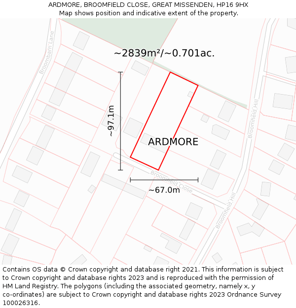 ARDMORE, BROOMFIELD CLOSE, GREAT MISSENDEN, HP16 9HX: Plot and title map