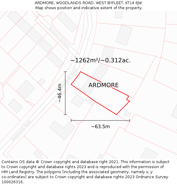 ARDMORE, WOODLANDS ROAD, WEST BYFLEET, KT14 6JW: Plot and title map