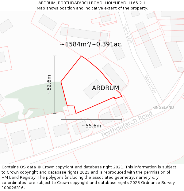 ARDRUM, PORTHDAFARCH ROAD, HOLYHEAD, LL65 2LL: Plot and title map