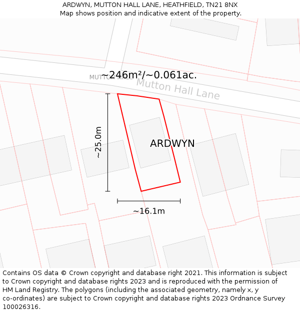 ARDWYN, MUTTON HALL LANE, HEATHFIELD, TN21 8NX: Plot and title map