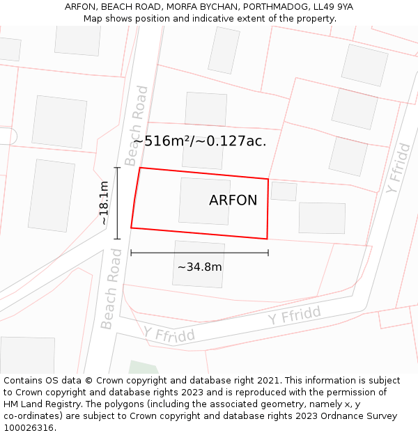 ARFON, BEACH ROAD, MORFA BYCHAN, PORTHMADOG, LL49 9YA: Plot and title map