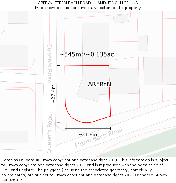 ARFRYN, FFERM BACH ROAD, LLANDUDNO, LL30 1UA: Plot and title map