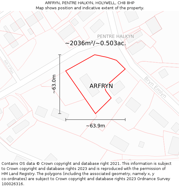 ARFRYN, PENTRE HALKYN, HOLYWELL, CH8 8HP: Plot and title map