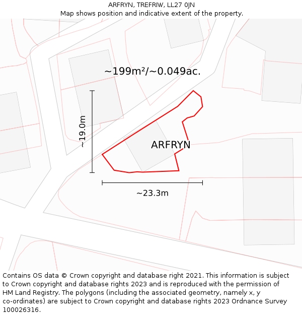 ARFRYN, TREFRIW, LL27 0JN: Plot and title map
