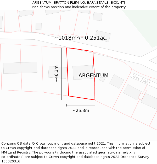 ARGENTUM, BRATTON FLEMING, BARNSTAPLE, EX31 4TJ: Plot and title map