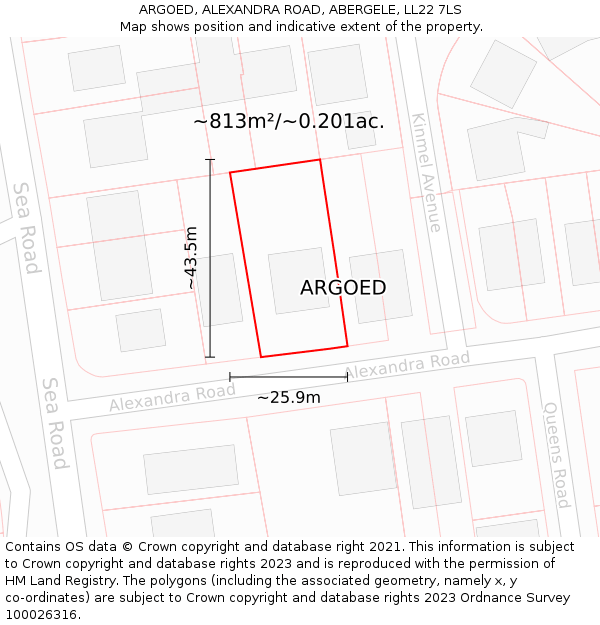 ARGOED, ALEXANDRA ROAD, ABERGELE, LL22 7LS: Plot and title map