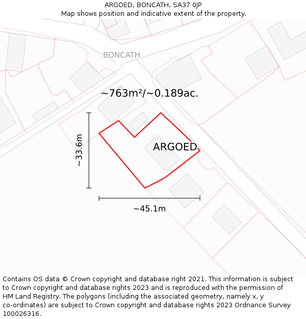 ARGOED, BONCATH, SA37 0JP: Plot and title map