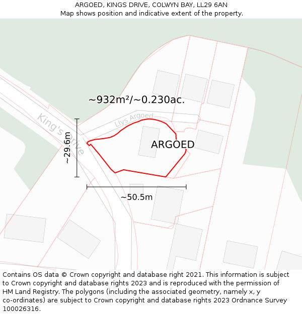 ARGOED, KINGS DRIVE, COLWYN BAY, LL29 6AN: Plot and title map