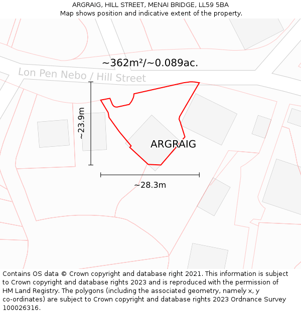 ARGRAIG, HILL STREET, MENAI BRIDGE, LL59 5BA: Plot and title map
