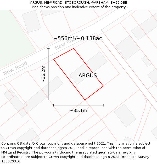 ARGUS, NEW ROAD, STOBOROUGH, WAREHAM, BH20 5BB: Plot and title map