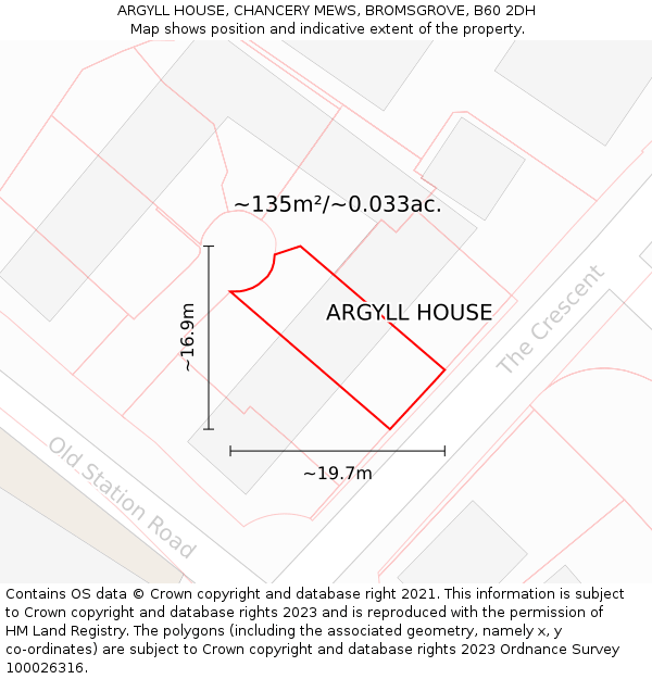 ARGYLL HOUSE, CHANCERY MEWS, BROMSGROVE, B60 2DH: Plot and title map