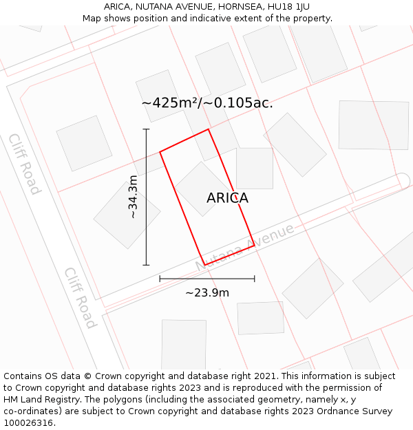 ARICA, NUTANA AVENUE, HORNSEA, HU18 1JU: Plot and title map