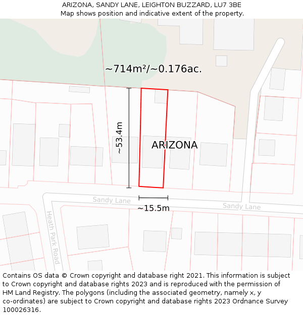 ARIZONA, SANDY LANE, LEIGHTON BUZZARD, LU7 3BE: Plot and title map