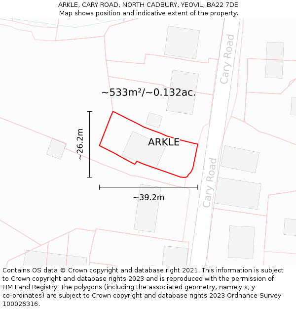ARKLE, CARY ROAD, NORTH CADBURY, YEOVIL, BA22 7DE: Plot and title map
