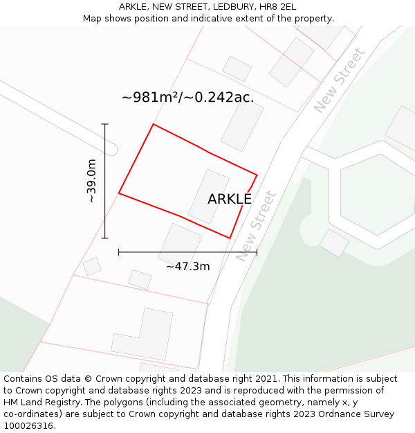 ARKLE, NEW STREET, LEDBURY, HR8 2EL: Plot and title map