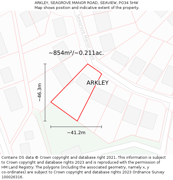 ARKLEY, SEAGROVE MANOR ROAD, SEAVIEW, PO34 5HW: Plot and title map