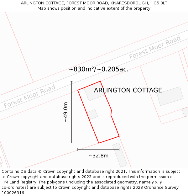 ARLINGTON COTTAGE, FOREST MOOR ROAD, KNARESBOROUGH, HG5 8LT: Plot and title map
