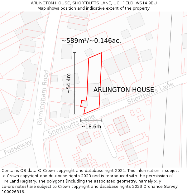 ARLINGTON HOUSE, SHORTBUTTS LANE, LICHFIELD, WS14 9BU: Plot and title map