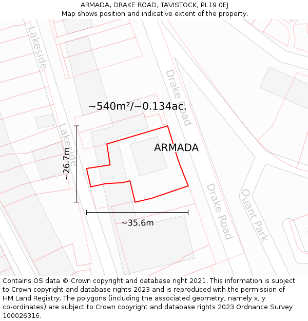 ARMADA, DRAKE ROAD, TAVISTOCK, PL19 0EJ: Plot and title map