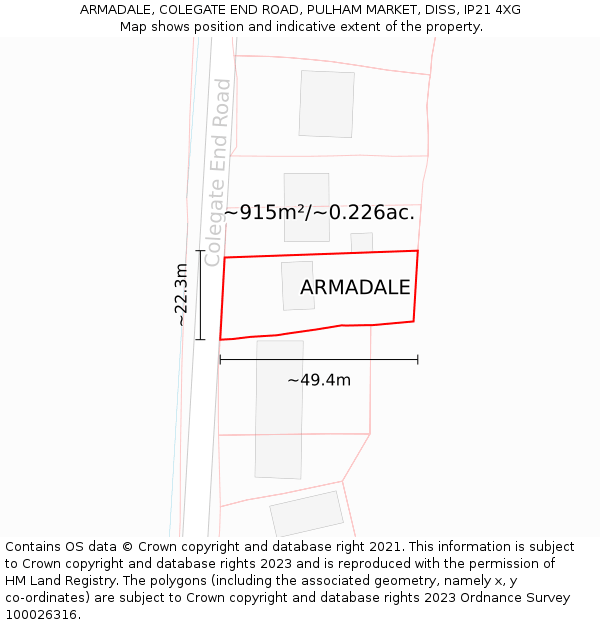 ARMADALE, COLEGATE END ROAD, PULHAM MARKET, DISS, IP21 4XG: Plot and title map
