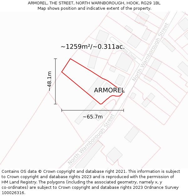 ARMOREL, THE STREET, NORTH WARNBOROUGH, HOOK, RG29 1BL: Plot and title map