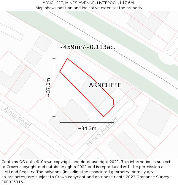 ARNCLIFFE, MINES AVENUE, LIVERPOOL, L17 6AL: Plot and title map