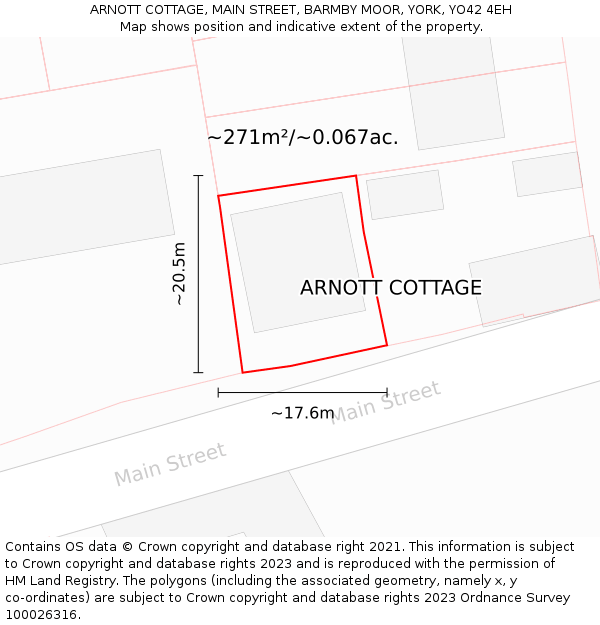 ARNOTT COTTAGE, MAIN STREET, BARMBY MOOR, YORK, YO42 4EH: Plot and title map