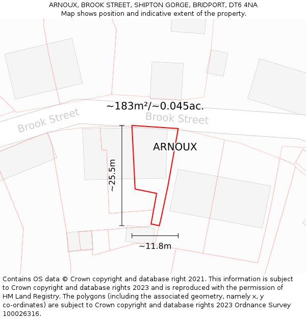 ARNOUX, BROOK STREET, SHIPTON GORGE, BRIDPORT, DT6 4NA: Plot and title map
