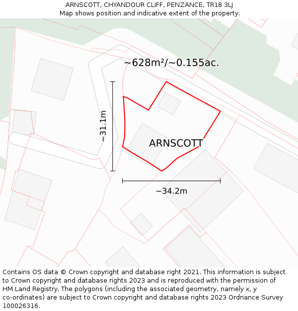 ARNSCOTT, CHYANDOUR CLIFF, PENZANCE, TR18 3LJ: Plot and title map