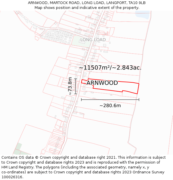 ARNWOOD, MARTOCK ROAD, LONG LOAD, LANGPORT, TA10 9LB: Plot and title map