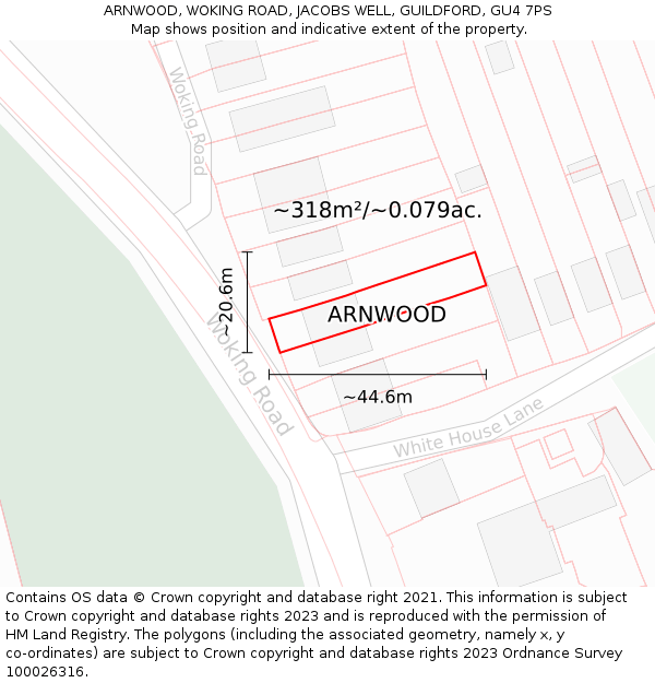 ARNWOOD, WOKING ROAD, JACOBS WELL, GUILDFORD, GU4 7PS: Plot and title map
