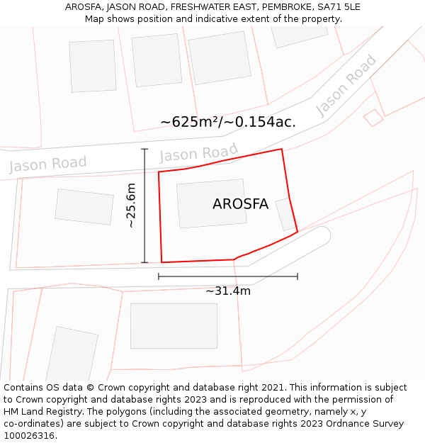 AROSFA, JASON ROAD, FRESHWATER EAST, PEMBROKE, SA71 5LE: Plot and title map