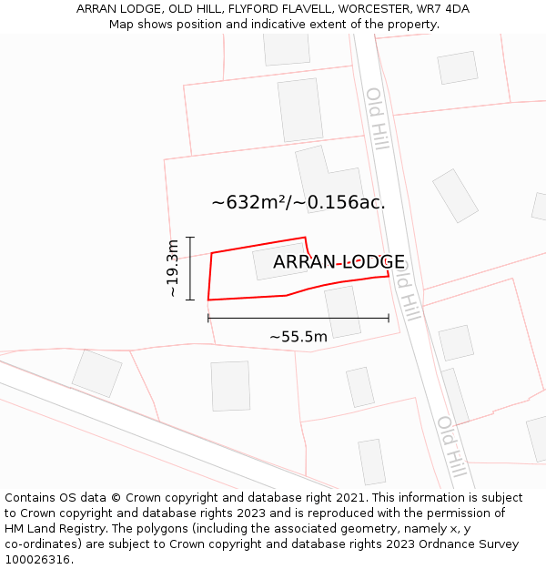 ARRAN LODGE, OLD HILL, FLYFORD FLAVELL, WORCESTER, WR7 4DA: Plot and title map