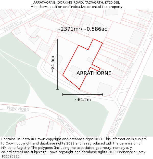 ARRATHORNE, DORKING ROAD, TADWORTH, KT20 5SL: Plot and title map
