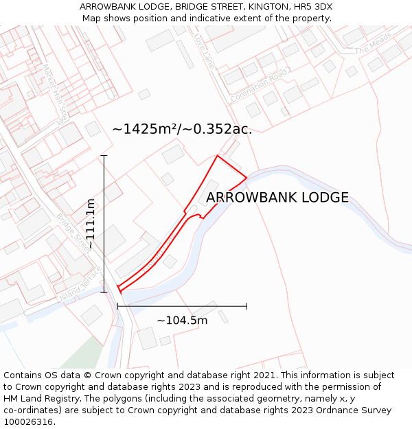 ARROWBANK LODGE, BRIDGE STREET, KINGTON, HR5 3DX: Plot and title map