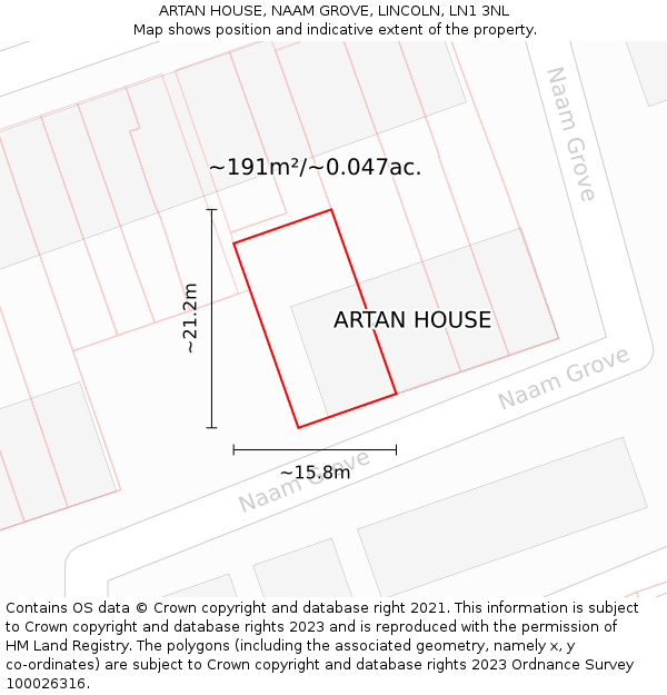 ARTAN HOUSE, NAAM GROVE, LINCOLN, LN1 3NL: Plot and title map
