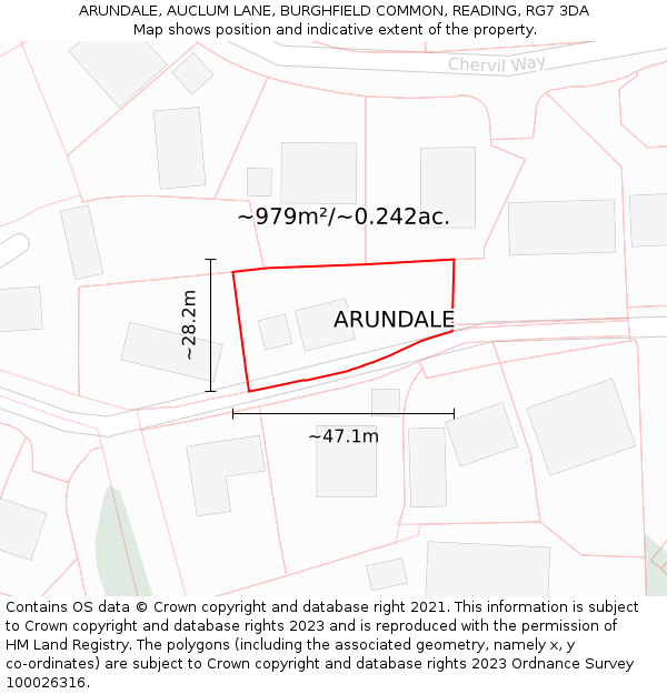 ARUNDALE, AUCLUM LANE, BURGHFIELD COMMON, READING, RG7 3DA: Plot and title map