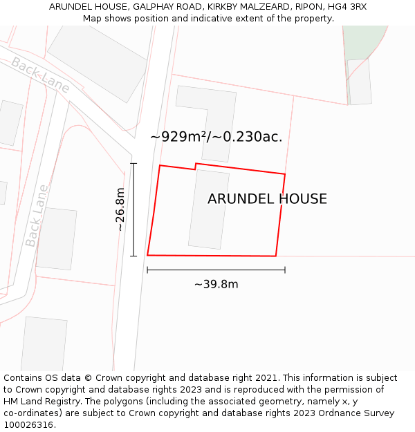 ARUNDEL HOUSE, GALPHAY ROAD, KIRKBY MALZEARD, RIPON, HG4 3RX: Plot and title map