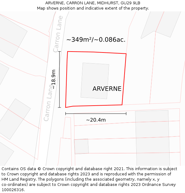 ARVERNE, CARRON LANE, MIDHURST, GU29 9LB: Plot and title map