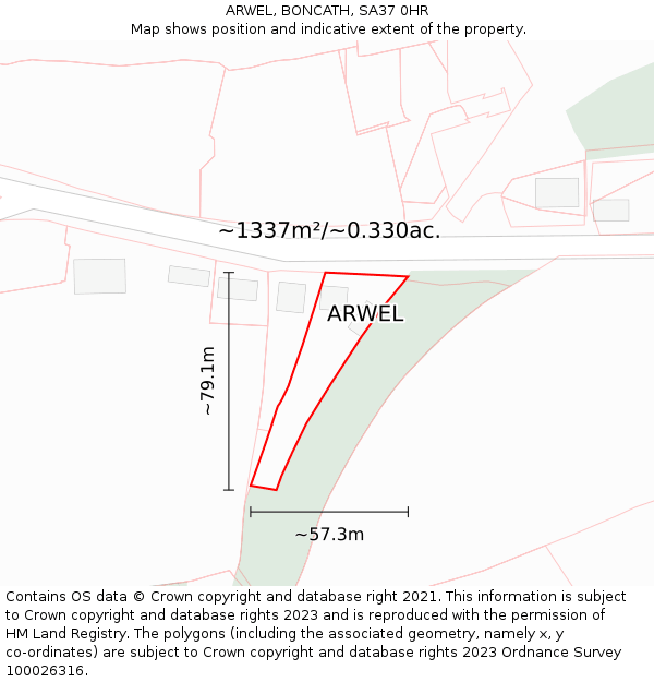 ARWEL, BONCATH, SA37 0HR: Plot and title map