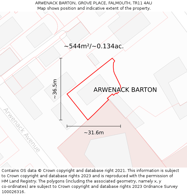 ARWENACK BARTON, GROVE PLACE, FALMOUTH, TR11 4AU: Plot and title map