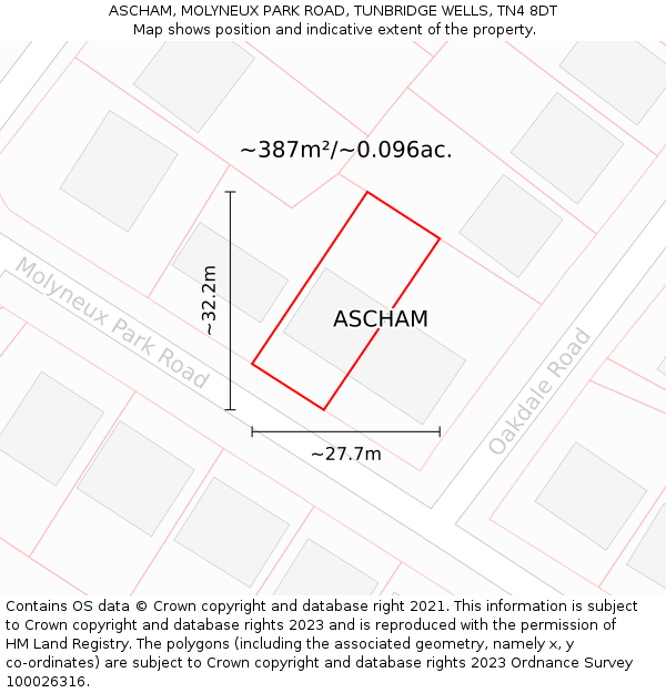 ASCHAM, MOLYNEUX PARK ROAD, TUNBRIDGE WELLS, TN4 8DT: Plot and title map