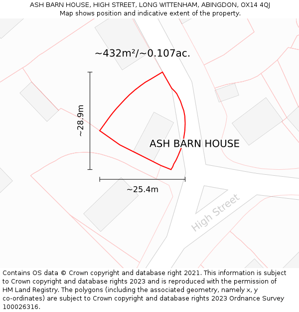 ASH BARN HOUSE, HIGH STREET, LONG WITTENHAM, ABINGDON, OX14 4QJ: Plot and title map