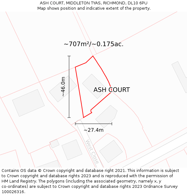 ASH COURT, MIDDLETON TYAS, RICHMOND, DL10 6PU: Plot and title map